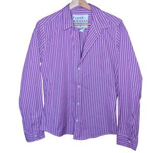 Frank & Eileen Barry Purple Striped Button Down Cotton Blouse